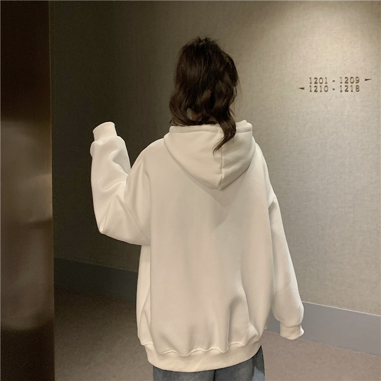韓版加絨保暖寬鬆慵懶風字母長版連帽上衣 XL-3XL 保暖上衣