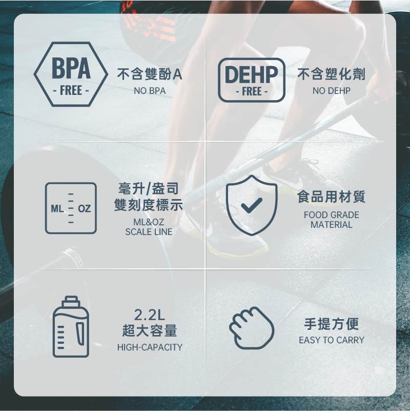 【阿莎&布魯】大容量彈蓋吸管水壺2000ml