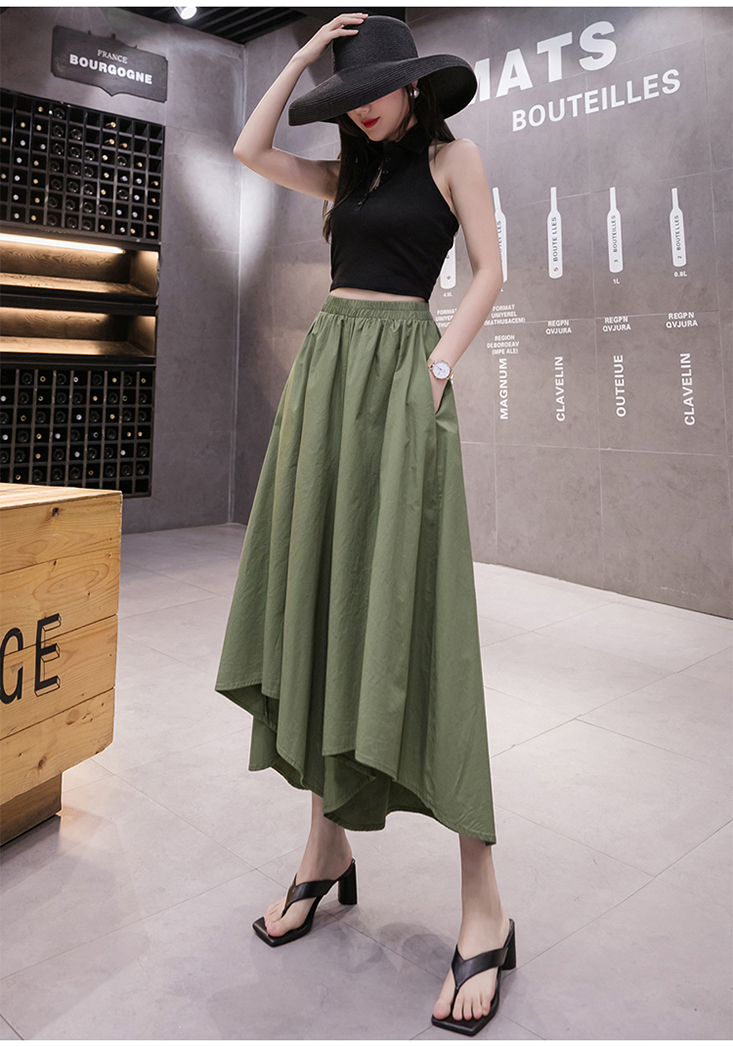 冰絲涼爽寬鬆不規則鬆緊腰大擺褲裙 寬褲 修身顯瘦設計 M-2XL 四色任選