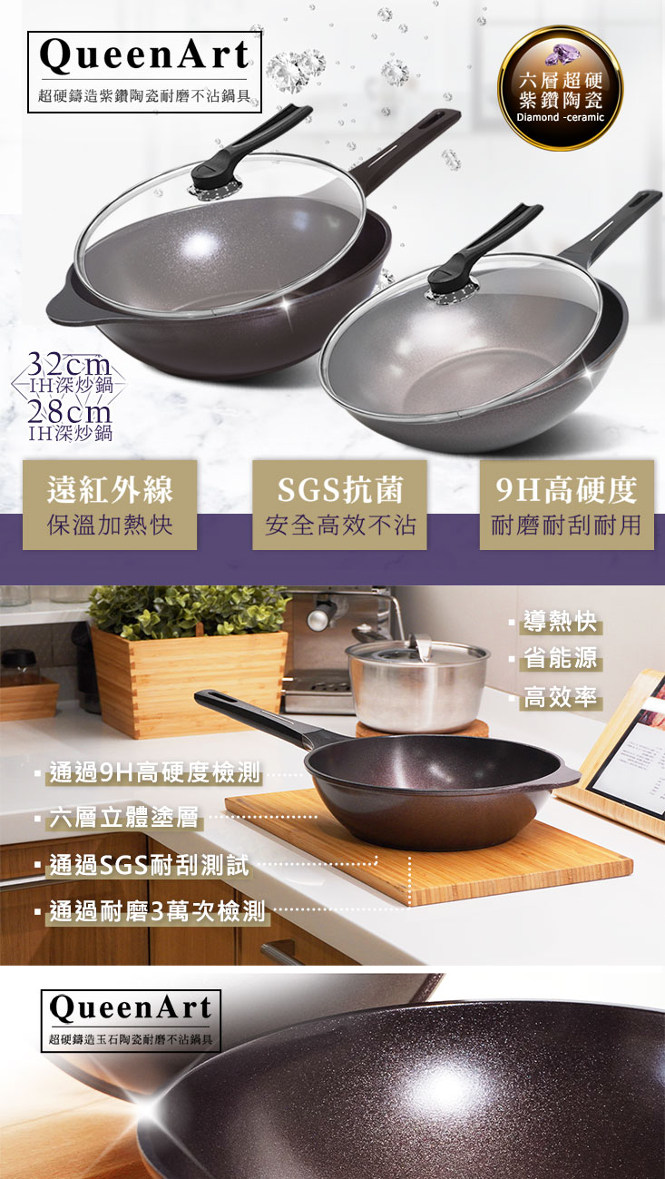 韓國陶瓷深炒鍋六件組QMK28-DC/QMK28-DC