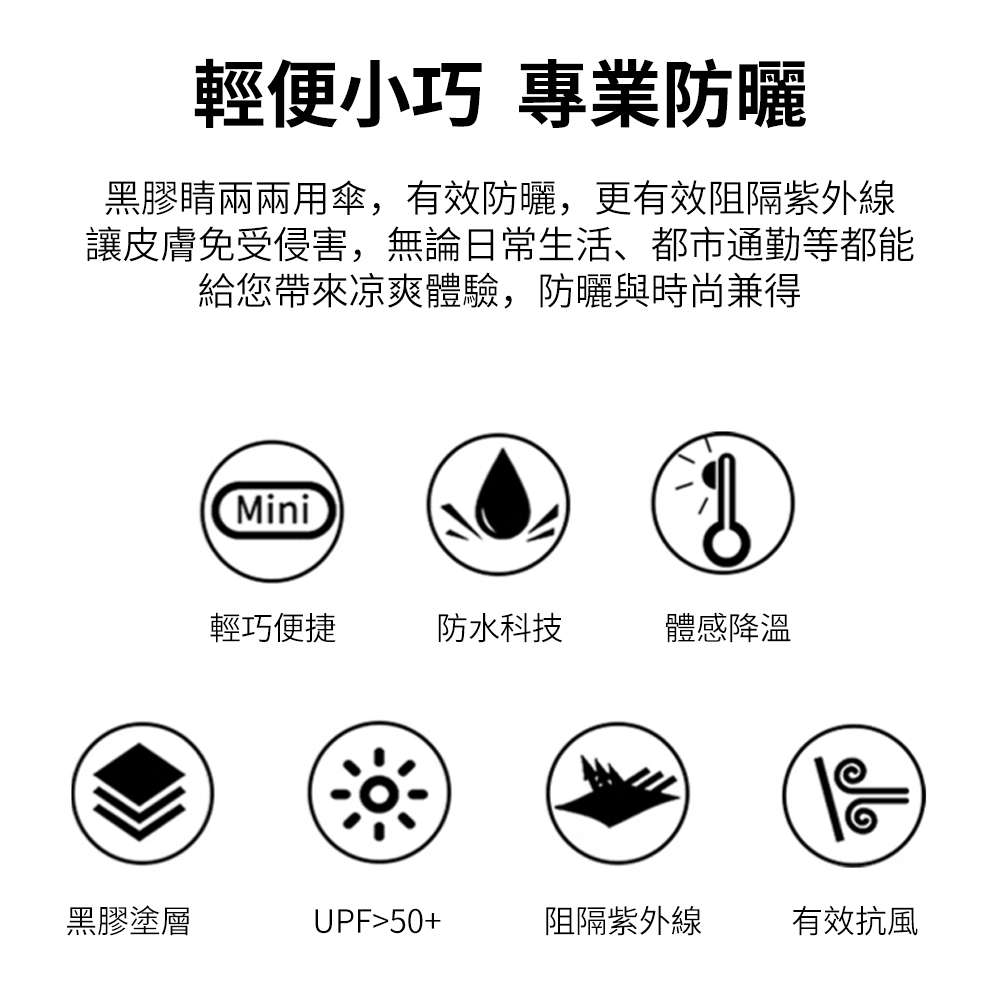 超輕量160g黑膠晴雨折疊傘(陽傘/雨傘/防曬/遮陽)