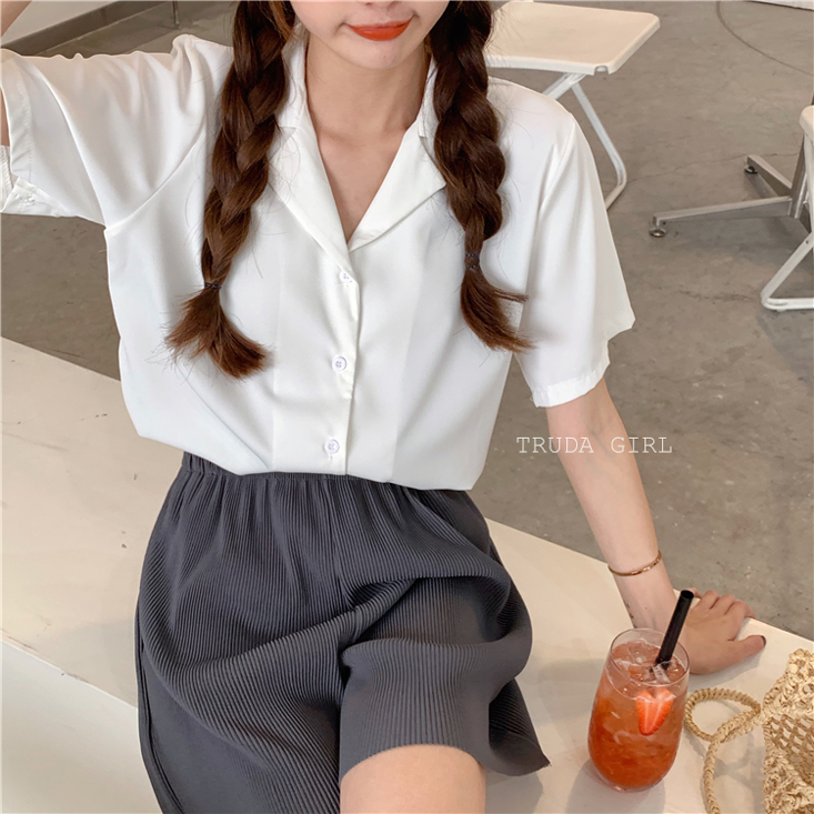 11色絕美版型西裝領寬鬆短袖襯衫 多色任選 修身百搭