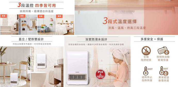 SAMPO聲寶 浴室/臥房兩用抑菌電暖器 HX-FK12P