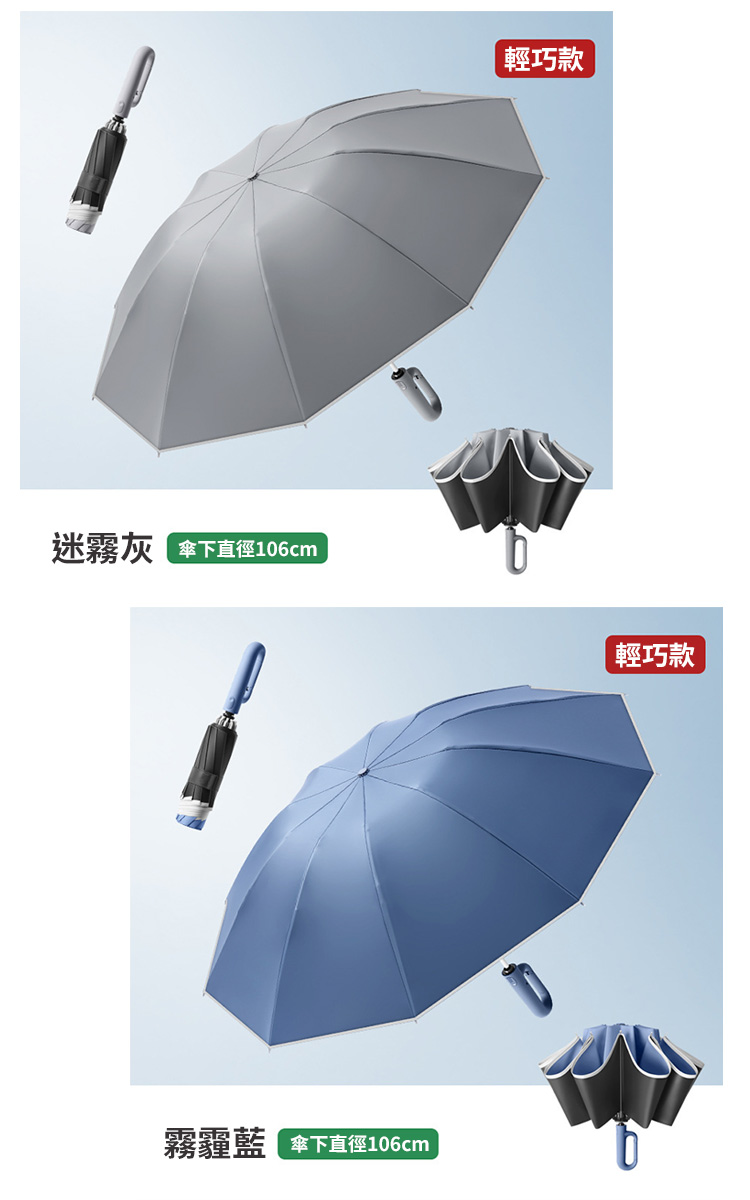 全自動黑膠環扣夜間反光反向傘5色