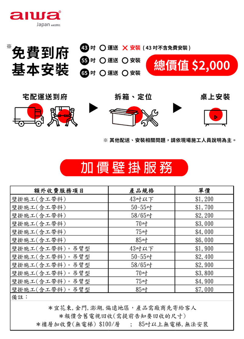 【AIWA 愛華】65吋 LED智慧聯網液晶顯示器 AI-65UD24含基本安裝