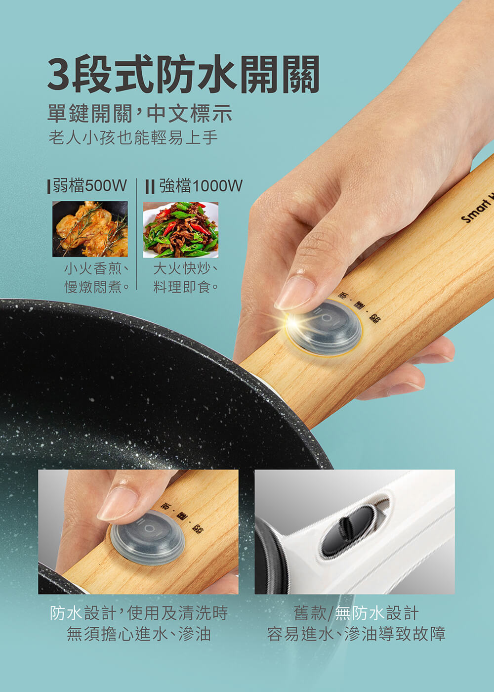 【MOLIJIA 魔力家】M18防燙麥飯石不沾電煎美食鍋-木紋款(快煮鍋/烹飪鍋
