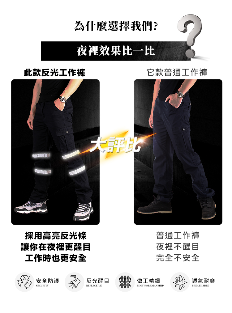       【YT shop】夜間反光安全工作褲 反光條 耐磨彈力透氣休閒長褲
