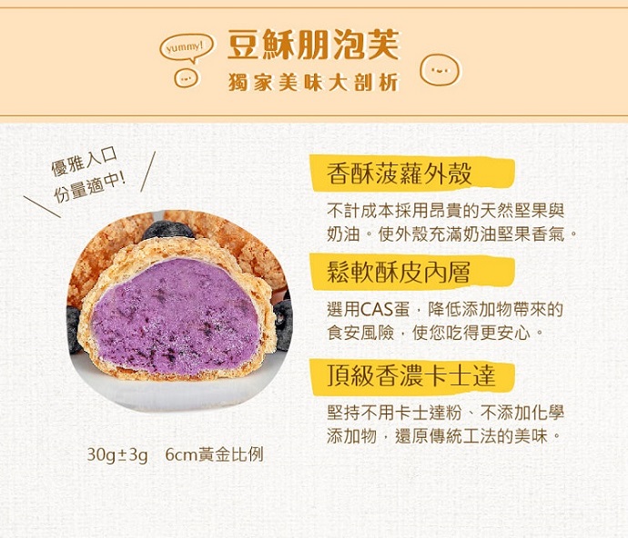 【豆穌朋】熱銷冰心泡芙全系列8種口味任選(6顆/盒)(8顆/盒) 人氣銷售上億顆