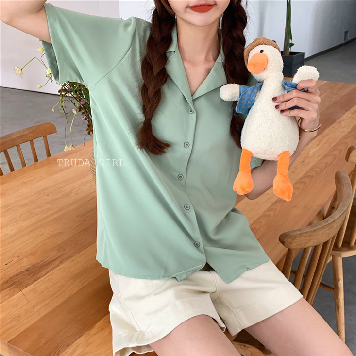 11色絕美版型西裝領寬鬆短袖襯衫 多色任選 修身百搭