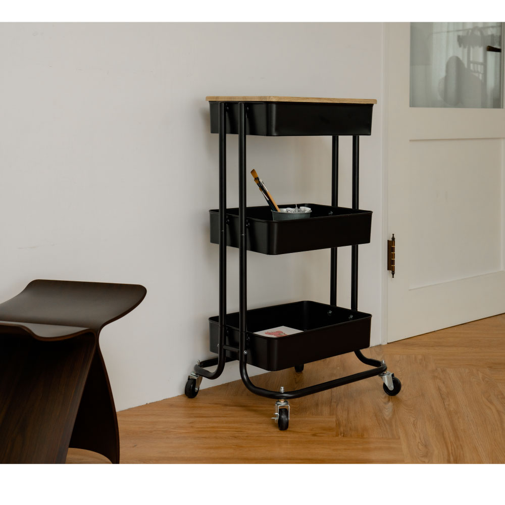 【ikloo】新款工業風三層收納推車(含木板)