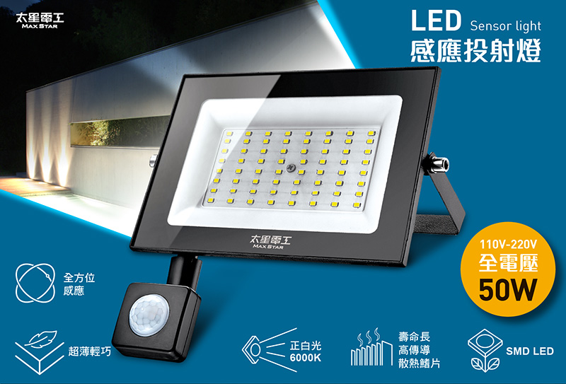 【太星電工】LED感應投射燈(全電壓) 30W-100W 感應燈 照明燈