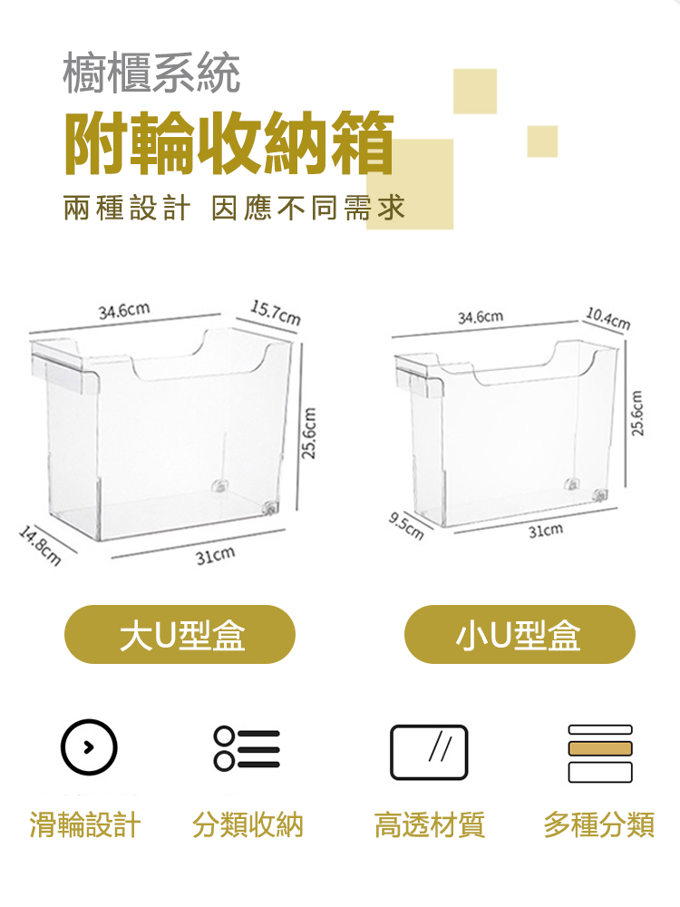 櫥櫃儲物附輪置物收納盒 置物盒/廚房收納/抽踏收納/附滾輪/U型盒、斜口盒