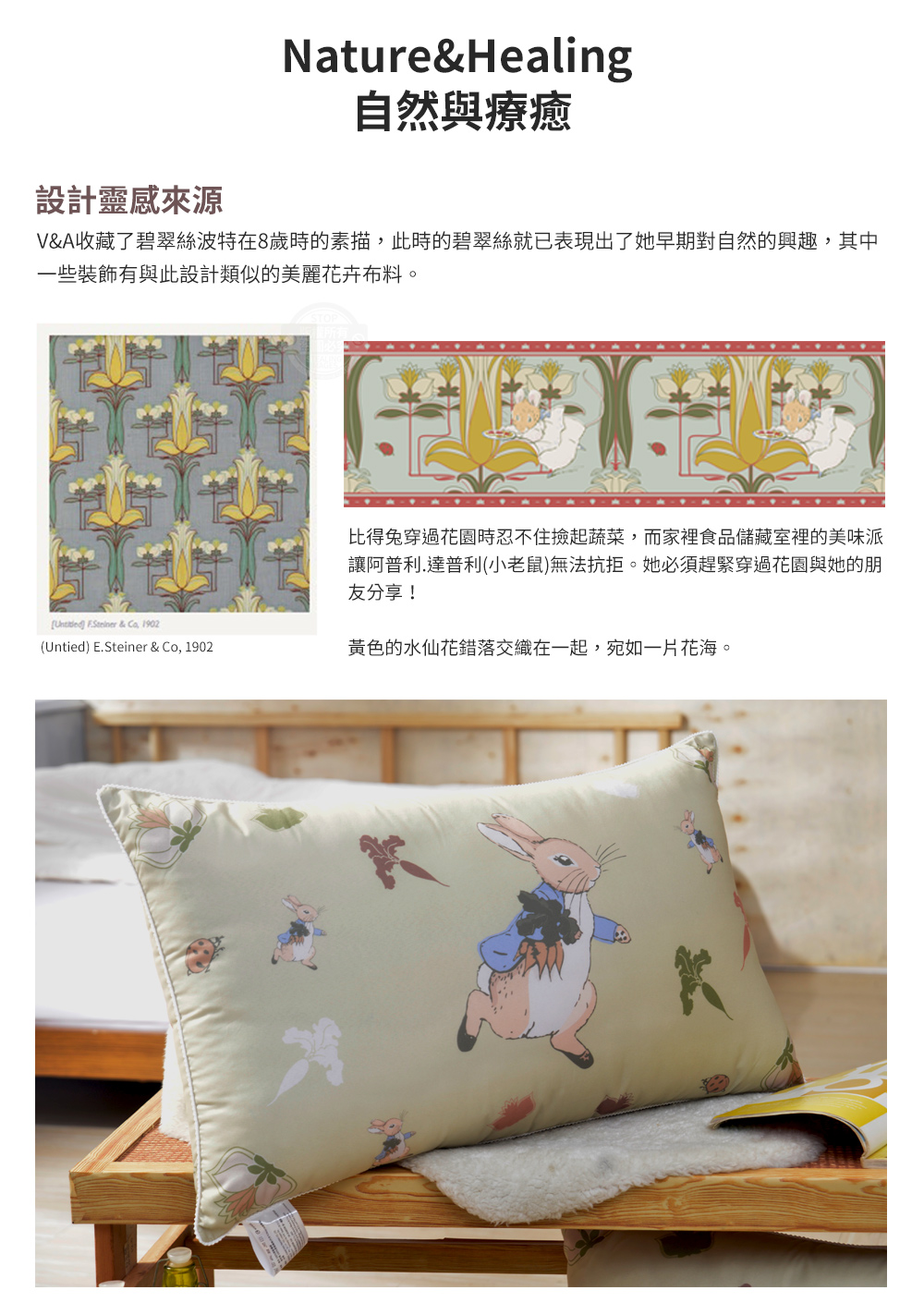 【PETER RABBIT】比得兔V&A博物館聯名抗菌枕 可水洗 台灣製造 枕頭