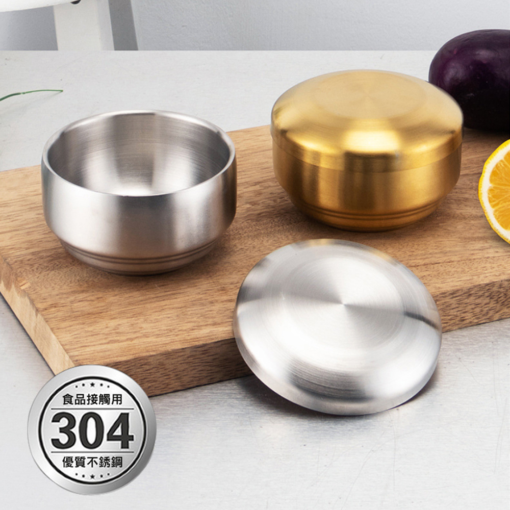 韓式304雙層不銹鋼帶蓋飯碗