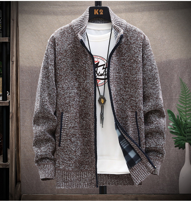 男士加絨加厚大碼立領毛衣外套 XL/3XL