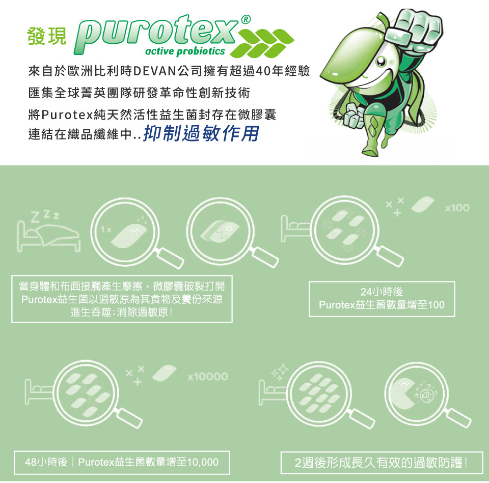 【比利時Purotex益生菌】防護抗敏枕(標準型/支撐型)