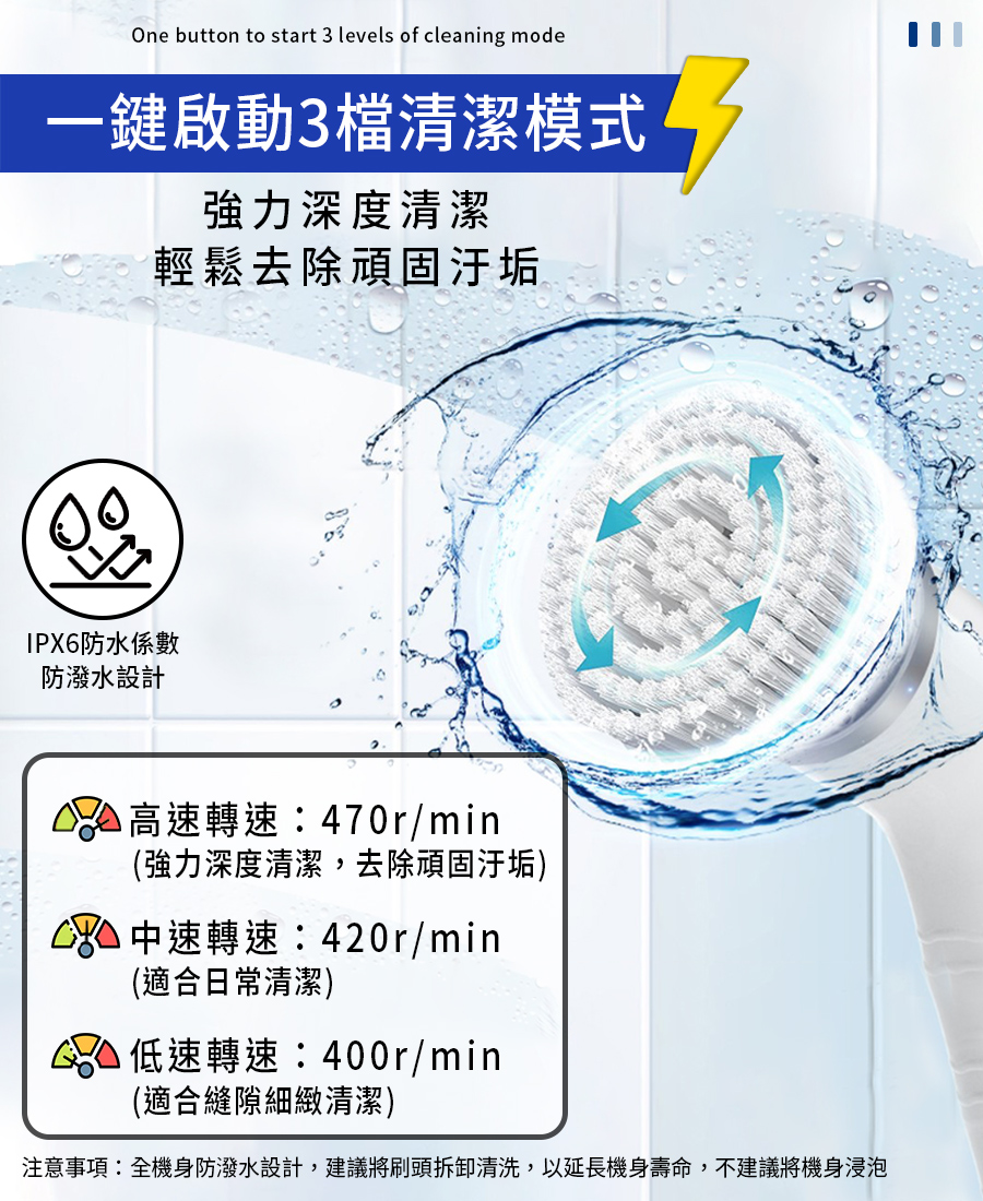 八合一 多功能電動清潔刷 無線 液晶面板 IPX6防水