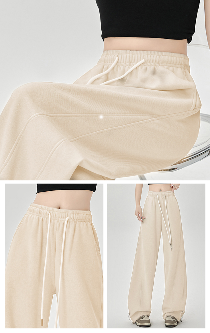 復古寬鬆束帶香蕉闊腿休閒褲S-XL(白／灰／黑／卡其) 運動褲 寬褲 縮口褲