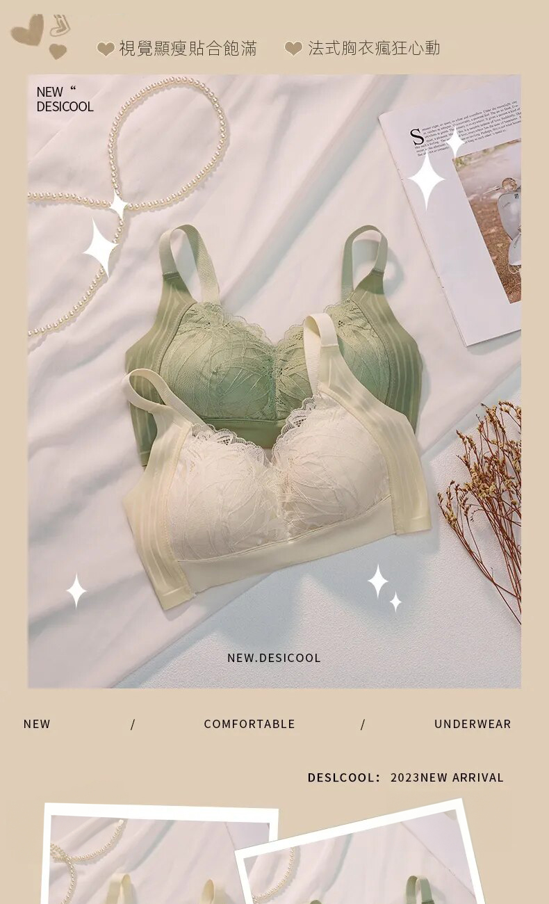 全罩杯果凍三明治薄款蕾絲無鋼圈內衣  M-3XL 3色可選