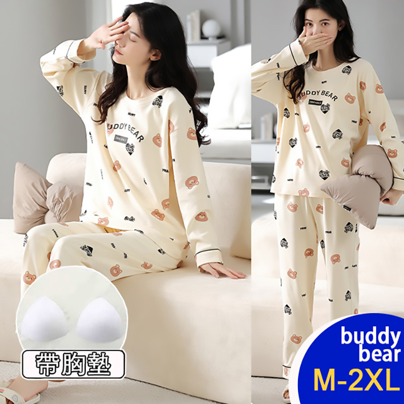 正韓進口圓領童趣家居服套裝休閒服帶胸墊 休閒睡裙 睡衣 (多款任選)