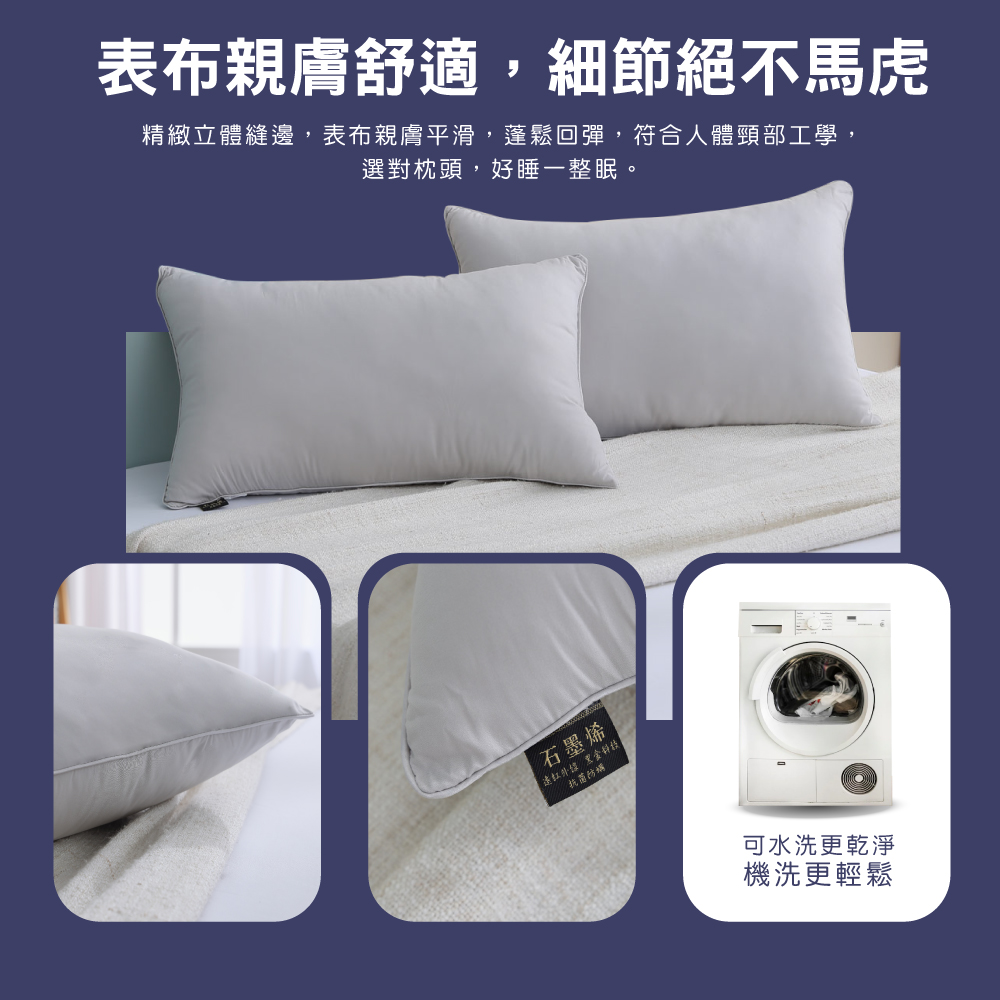 【BEST】石墨烯遠紅外線抗菌棉枕 贈3M防潑水大和枕套(灰)