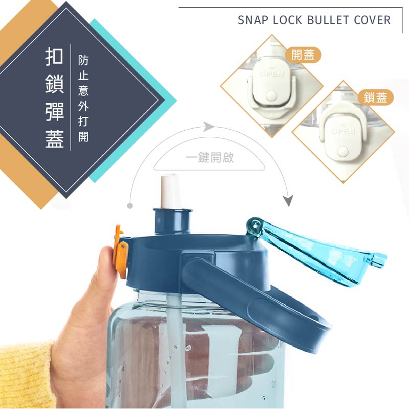 【阿莎&布魯】大容量彈蓋吸管水壺2000ml