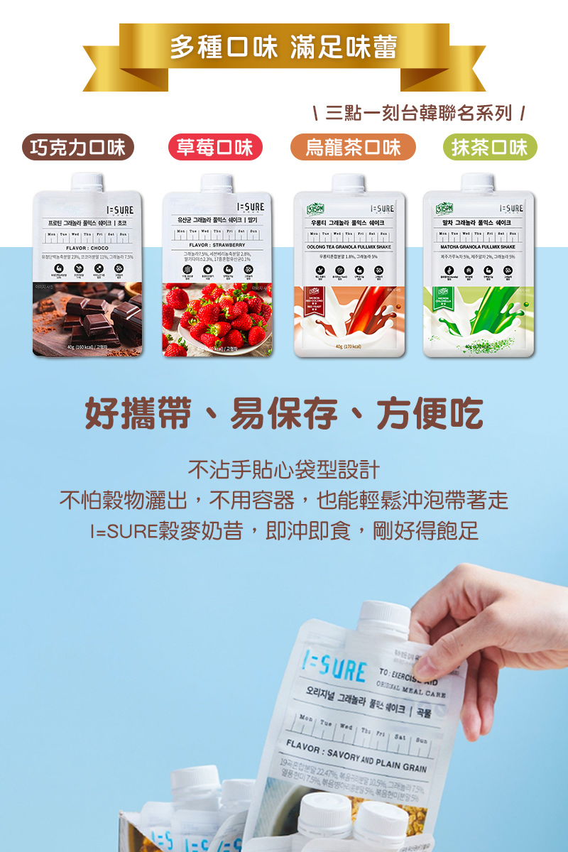 【I=SURE】韓國直送 全方位營養蛋白穀麥奶昔40g 兩款任選