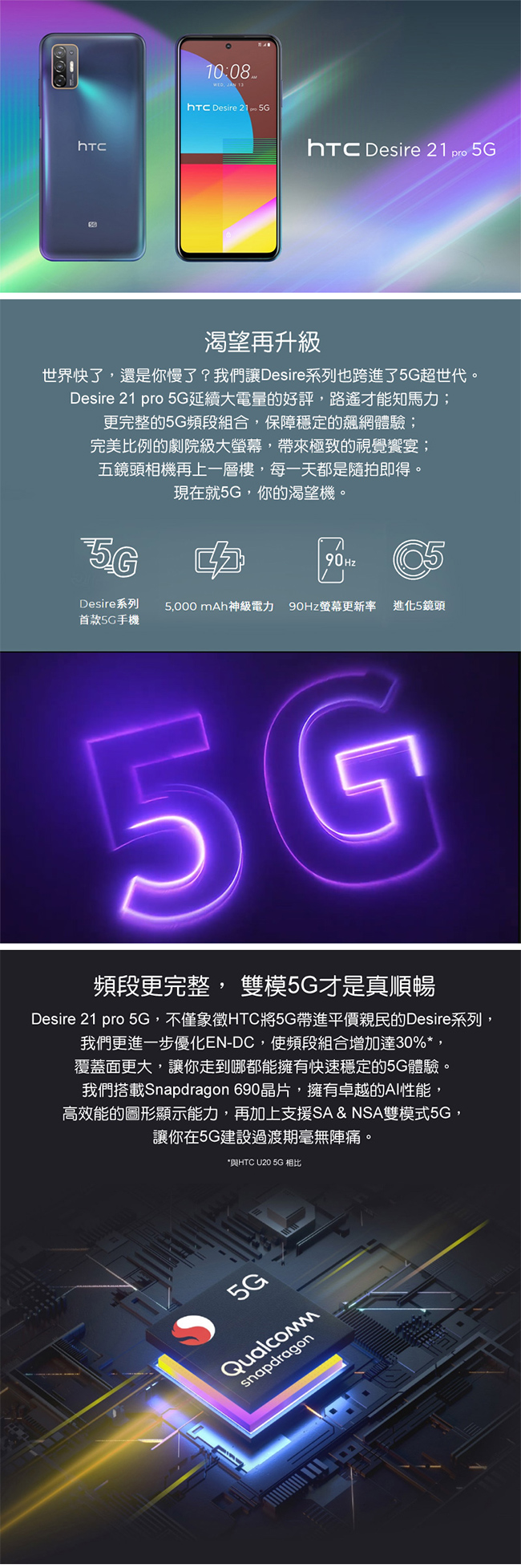 HTC Desire 21 Pro 5G 手機(8G/128G)