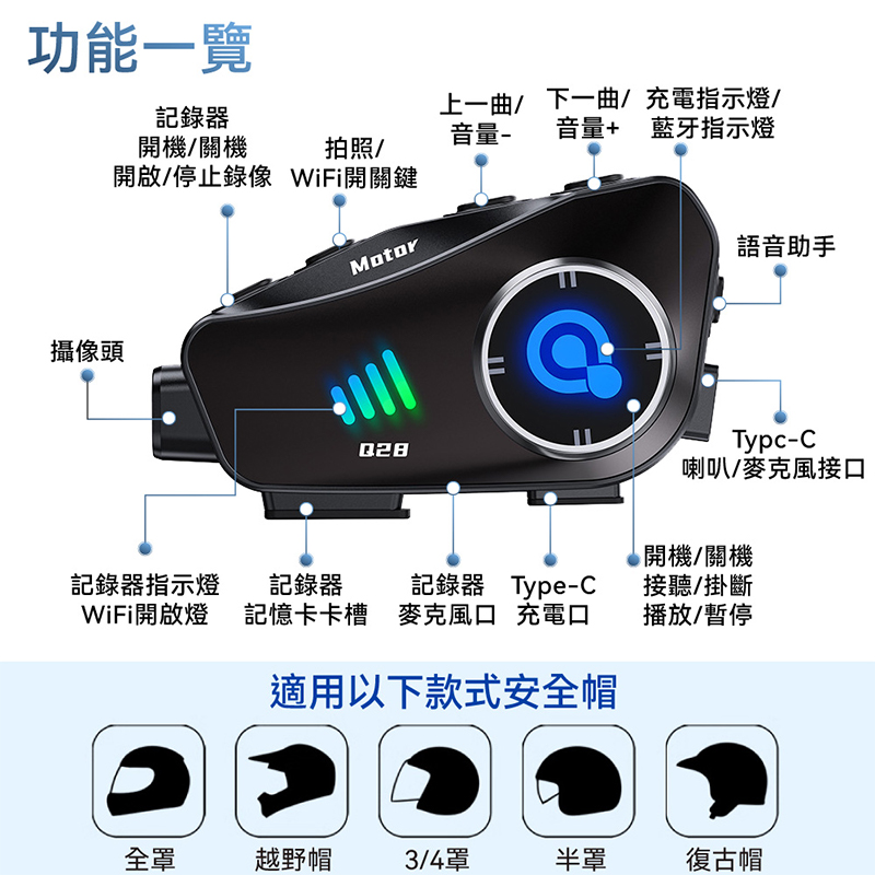 【聆翔】Q28X 安全帽藍牙耳機 行車紀錄器 照相機 IPX6防水／CVC降噪