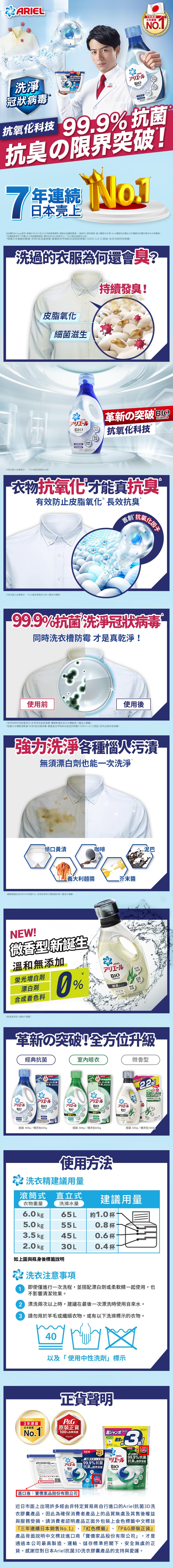【P&G寶僑】ARIEL超濃縮深層抗菌除臭洗衣精補充包(630g x12包/箱)