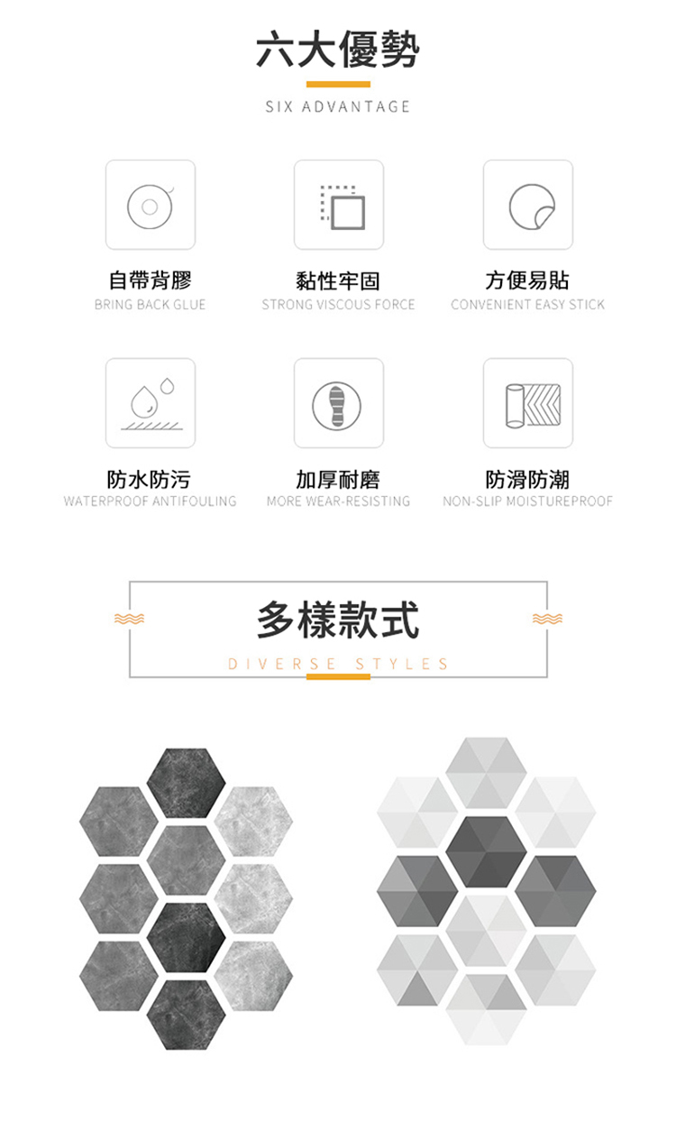 自黏正方形北歐風防水防滑磁磚貼/壁貼