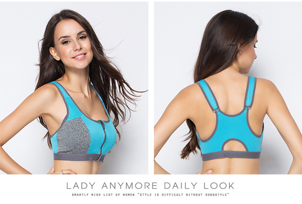 高強度前拉鍊假兩件式防震集中瑜珈運動內衣 S-L