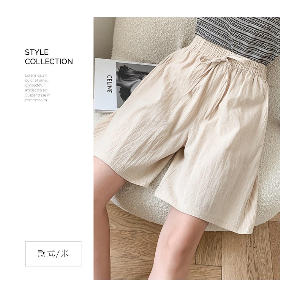 韓系透氣舒適寬鬆棉麻短褲 鬆緊腰設計 L-2XL 5色任選
