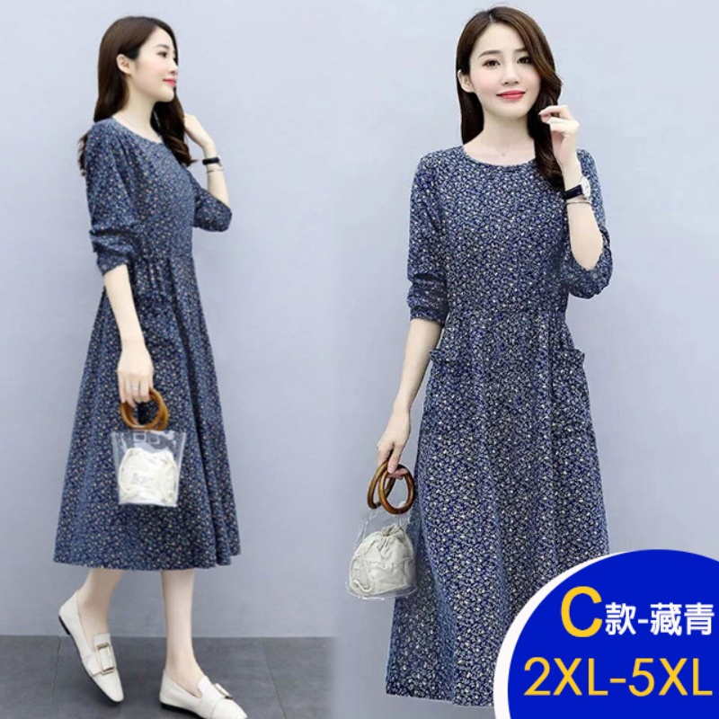 韓國時尚簡約修身顯瘦寬鬆中長洋裝 連身裙 L-4XL 多款任選