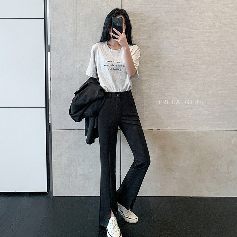 S-2XL全新美型修身西裝材質顯瘦微喇叭褲 休閒褲 西裝褲 