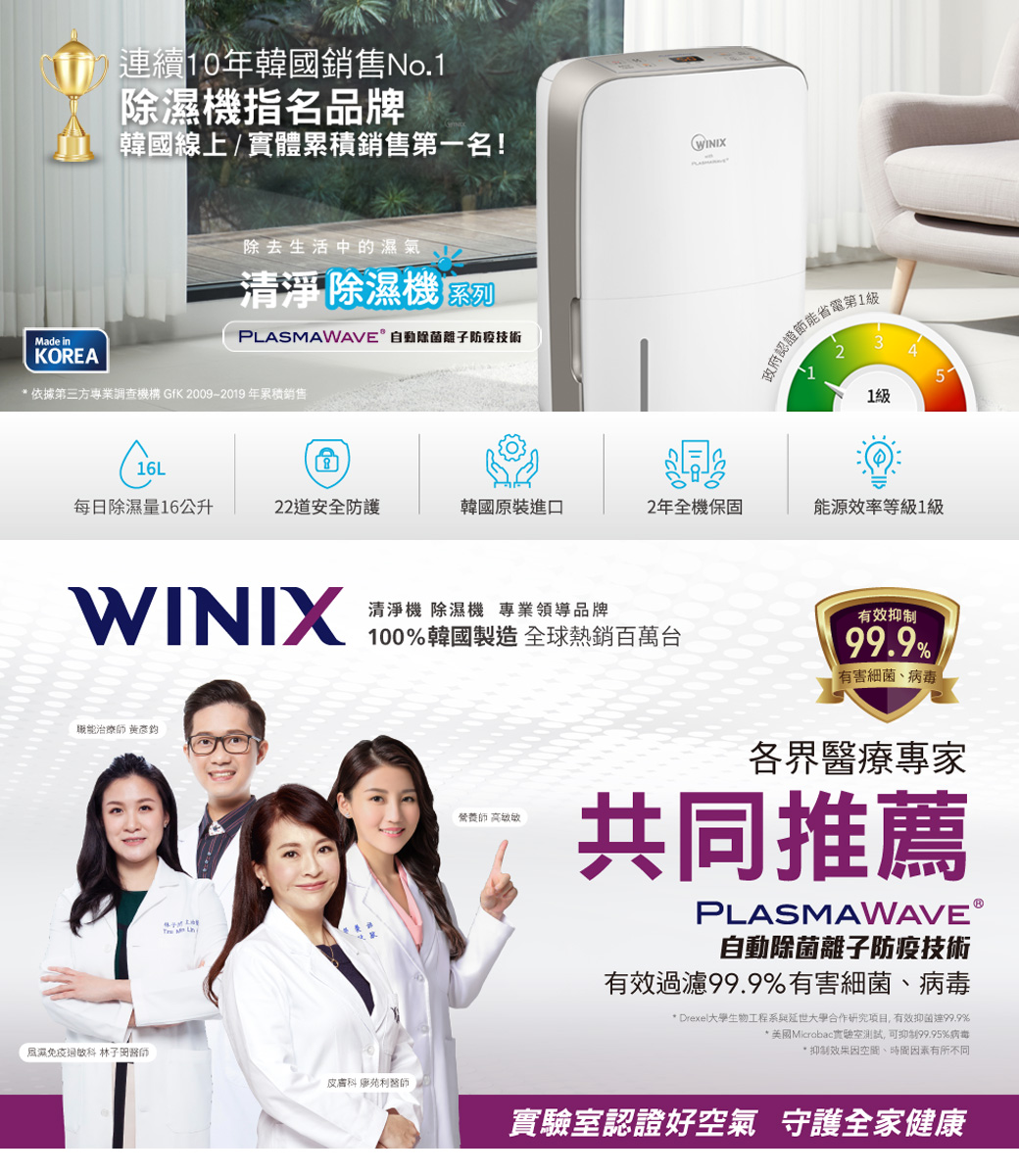 【Winix】一級能效16公升清淨除濕烘鞋/乾衣/三用機