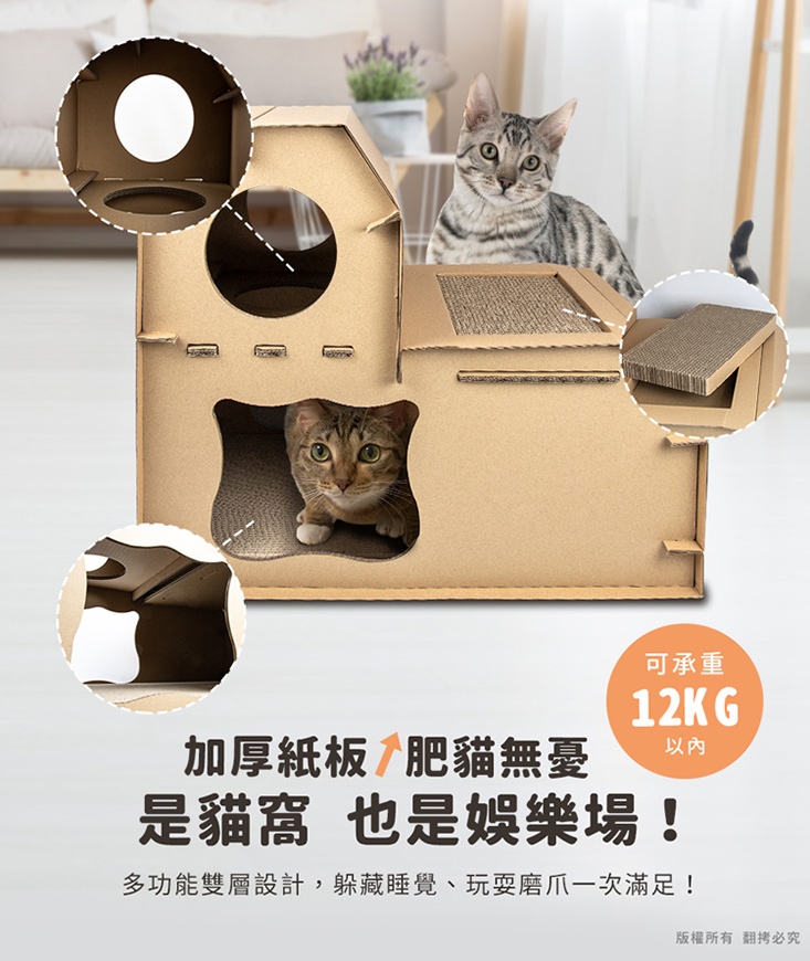 豪華版L型雙層貓抓板寵物貓屋 基礎款/升級款 板芯可替換