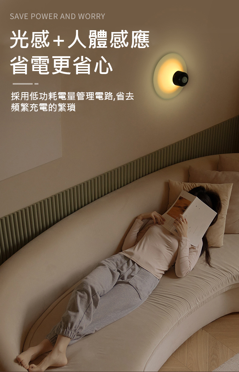 吸盤人體感應小夜燈/床頭燈/玄關燈(USB充電)
