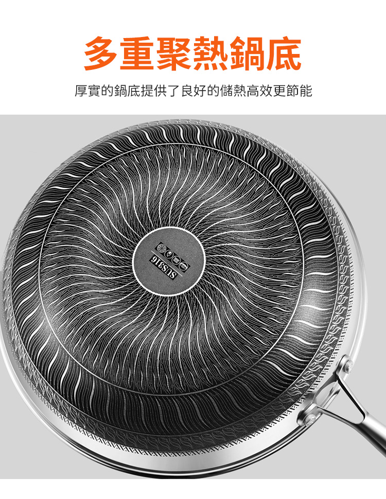 【德國KNF】加大316不鏽鋼雙面蜂窩炒鍋34cm 炒菜鍋/不沾鍋 (帶鍋蓋)