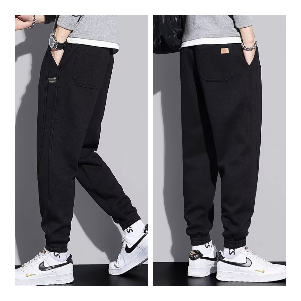  XL-4XL大尺碼拼貼抽繩棉質束口運動休閒長褲-3色 休閒褲