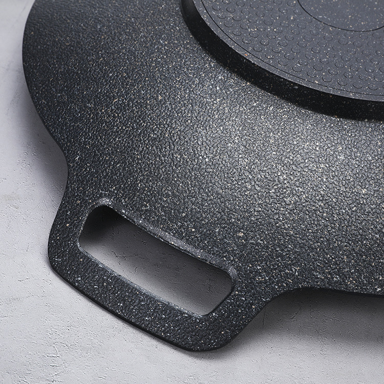 【小魚嚴選】烤盤附矽膠防燙握把 電磁爐通用款/直火款 (附防燙握把/麥飯石)