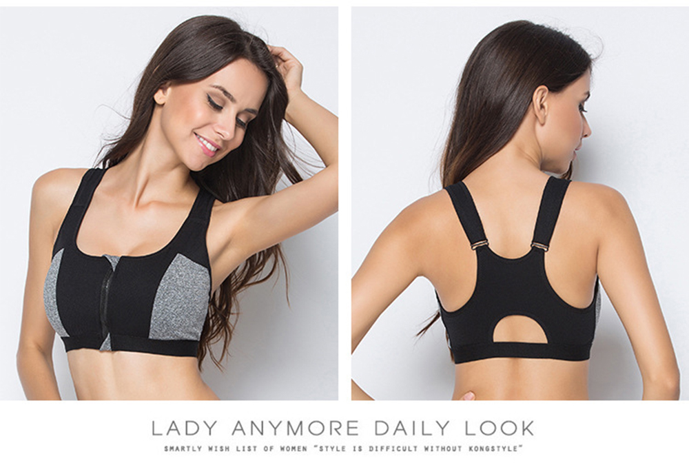 高強度前拉鍊假兩件式防震集中瑜珈運動內衣 S-L