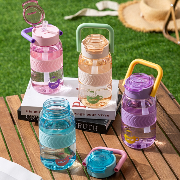 撞色馬卡龍手提吸管杯720ml 彈蓋水壺