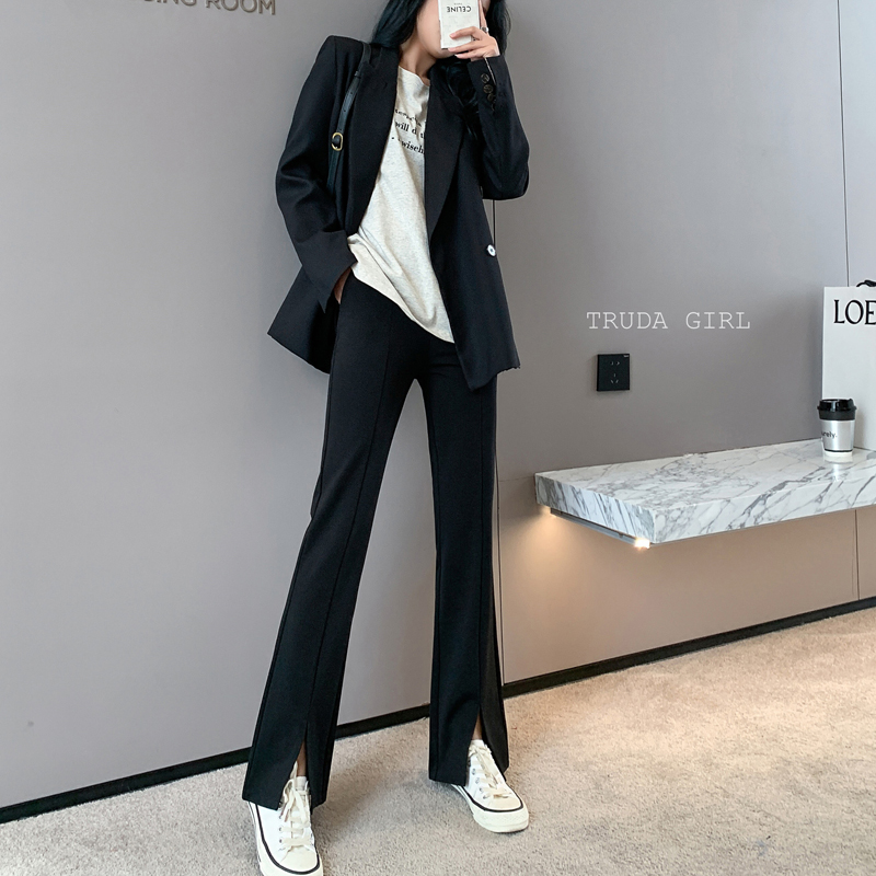 S-2XL全新美型修身西裝材質顯瘦微喇叭褲 休閒褲 西裝褲 