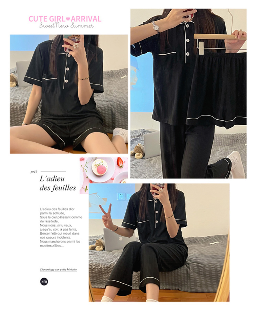 涼感牛奶絲三件套睡衣褲 短袖+短褲+長褲 M-2XL