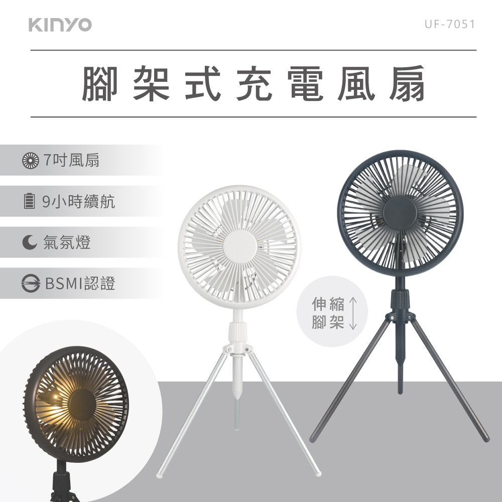 【KINYO】7吋兩用DC扇循環扇電風扇USB風扇 UF-7051 立掛LED燈