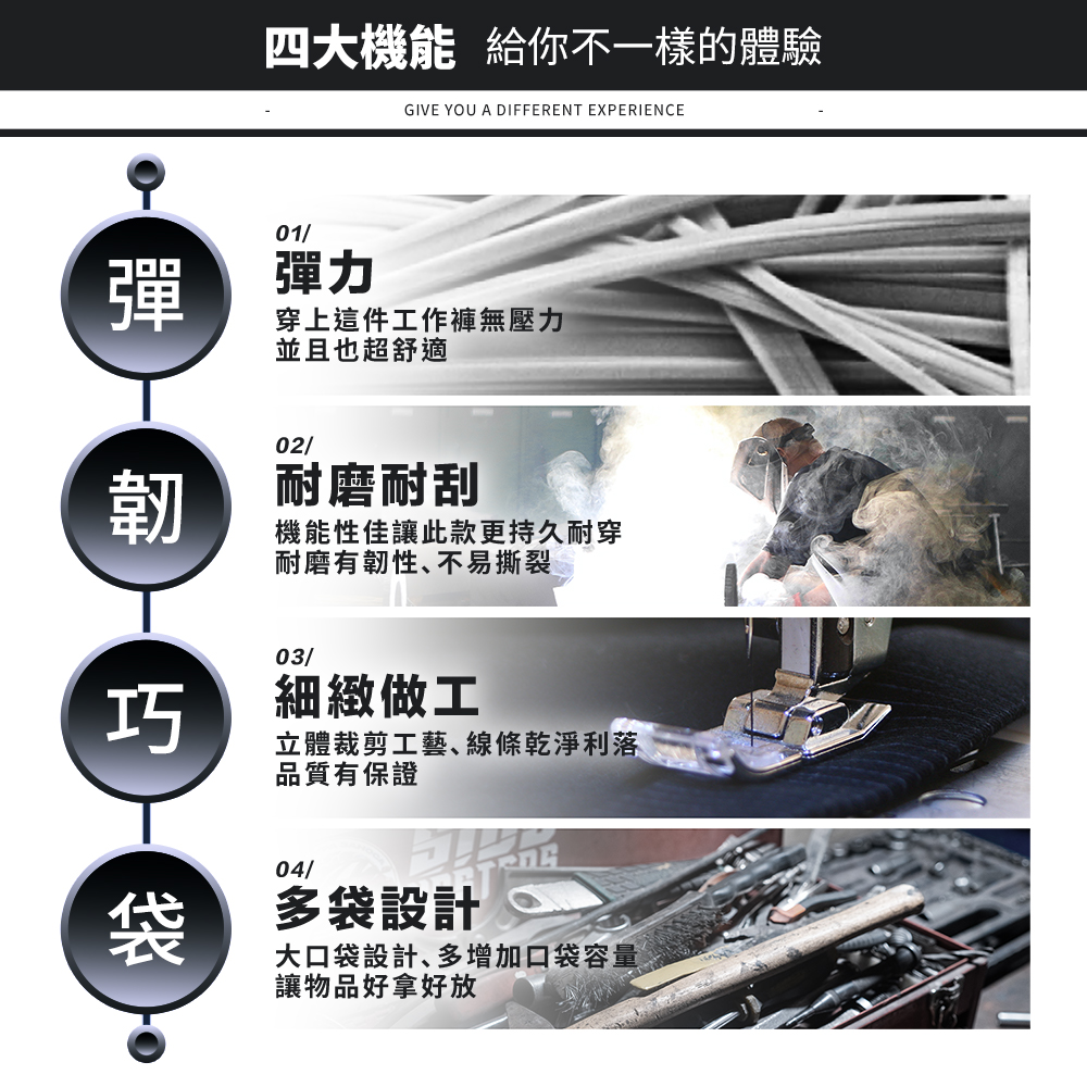 加大尺碼伸縮彈性多口袋丹寧原色工裝牛仔褲 工作褲 42-50腰