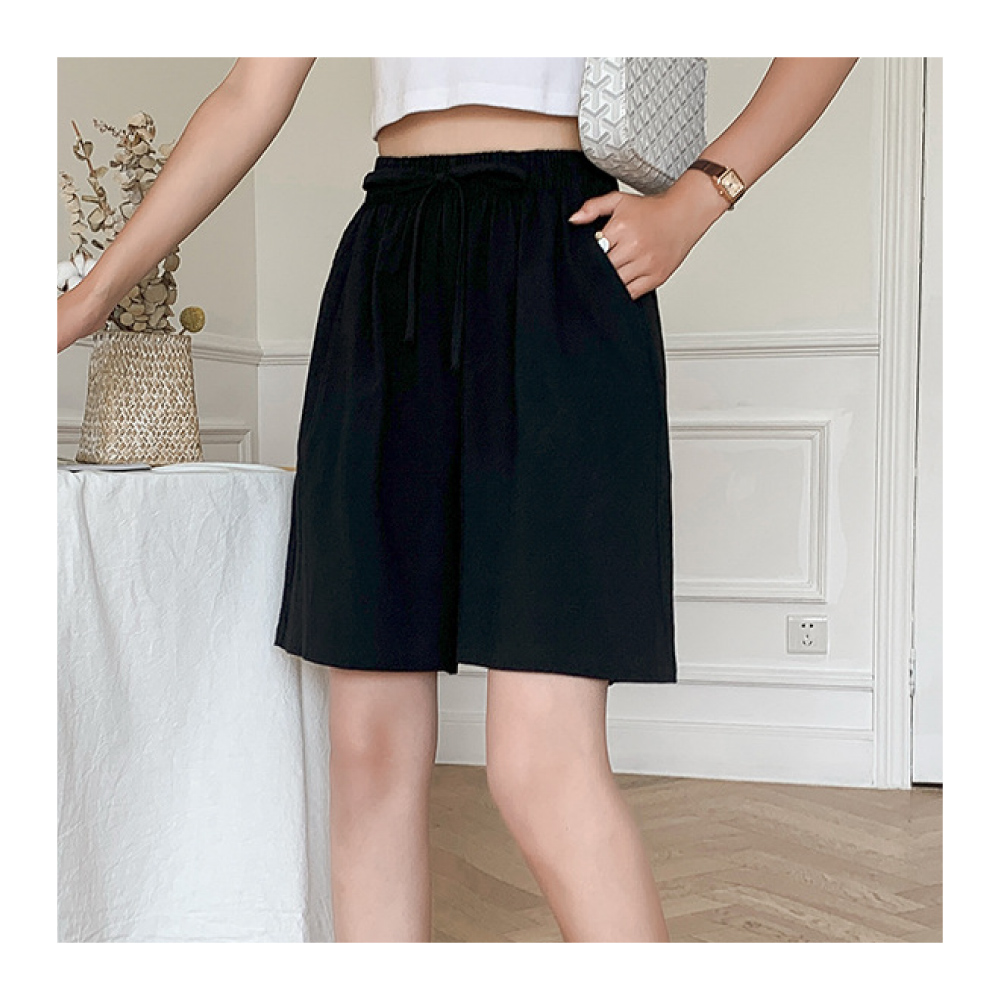 韓系透氣舒適寬鬆棉麻短褲 鬆緊腰設計 L-2XL 5色任選