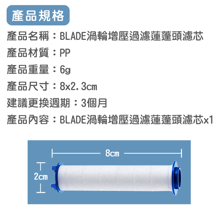 【BLADE】渦輪增壓過濾蓮蓬頭(可加購濾芯) 三層過濾/4分通用接口