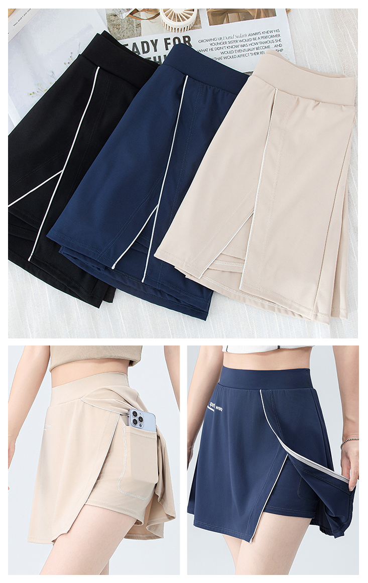 假兩件高腰高彈力防走光口袋款運動A字短褲裙 2款任選 L-2XL